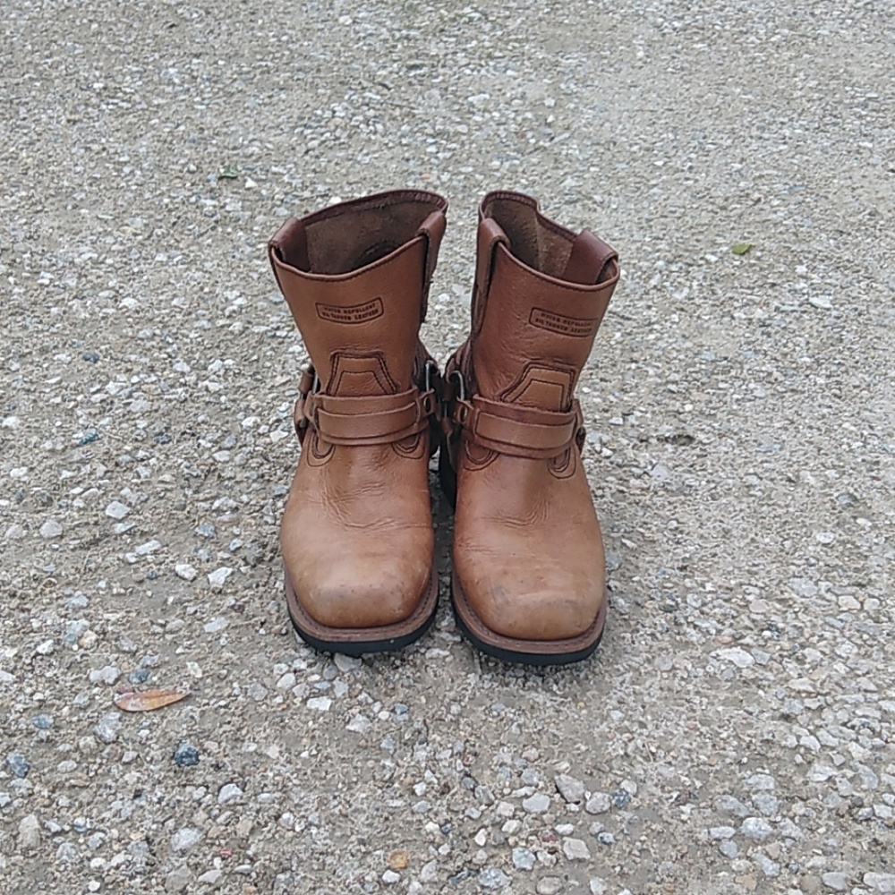 XELEMENT Brown leather biker boots size 8